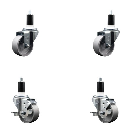 Service Caster 3'' Semi Steel Wheel Swivel 1-3/8'' Expanding Stem Caster Set 2 Brakes, 4PK SCC-EX20S314-SSS-2-TLB-2-138